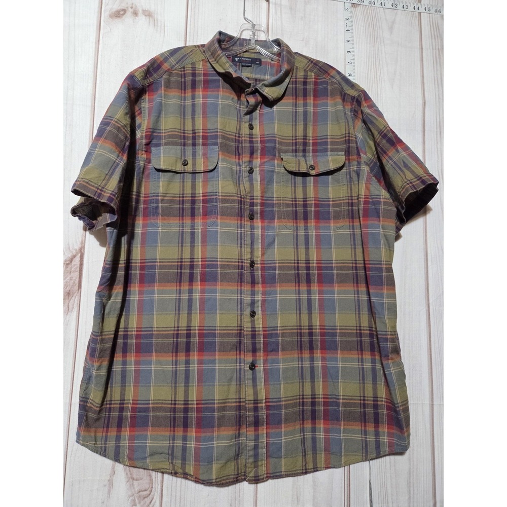 Cremieux Shirt Mens XL Multicolor Plaid Short‎ Sleeve Button Down Cotton Casual
